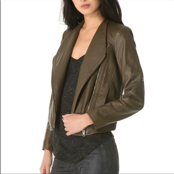 Olive Green Helmut Lang Leather Jacket, large - Picture 2 of 12